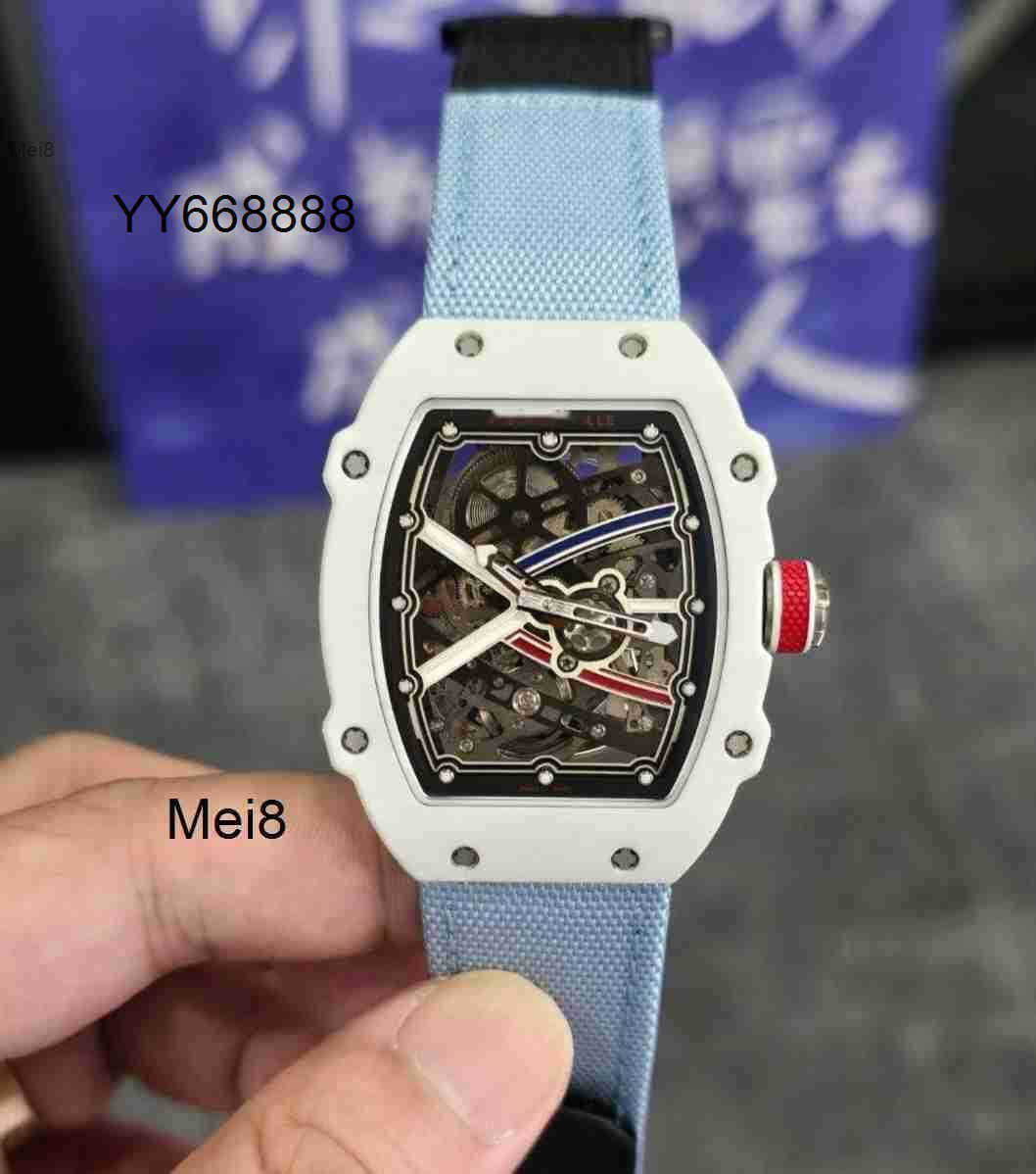 Mens watches high quality Limited Edition R M 6702 White France Automatic Mechanical watch UltraThin movemen Thickness Tourbillon Hollow Case Carbon