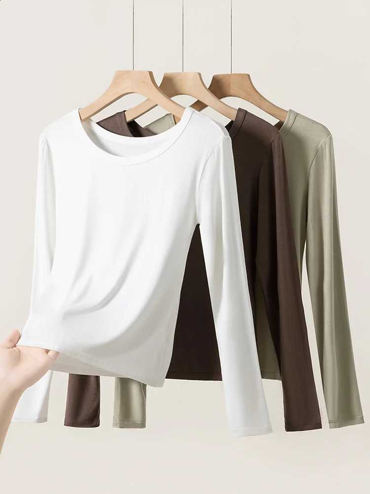 Women Autumn Long Sleeve Shirts Thin Thermal Tops Round Neck Slim Warm Wear Plus Size Soft Comfort Breathable Daily Base Layer H260916