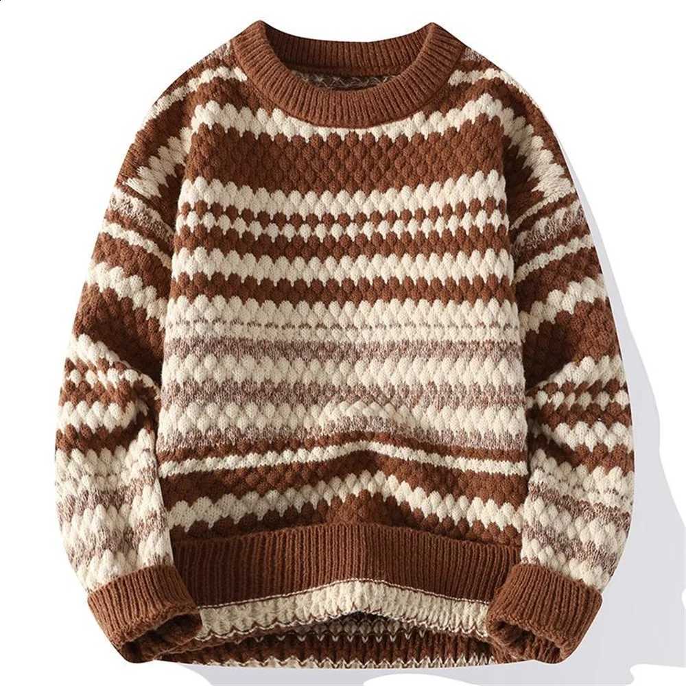 Autumn New Sweater Men's Spring Fashion Round Neck Retro Style Striped Loose Casual Knitted Sweaters Women PulloverW260915