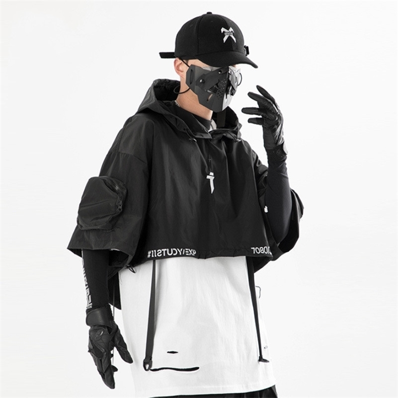 2026 Techwear Style Hip Hop Cropped Jacket Pullover Mens Punk Motorcycle Hooded Cloak Multipockets Jaqueta 260908