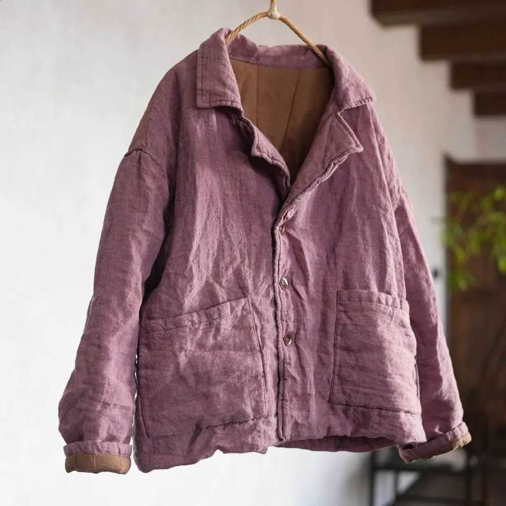 Johnature Women Vintage Linen Parkas Turn-down Collar Long Sleeve Coats 2026 Spring Chinese Style Button Pockets Female Parkas H260917