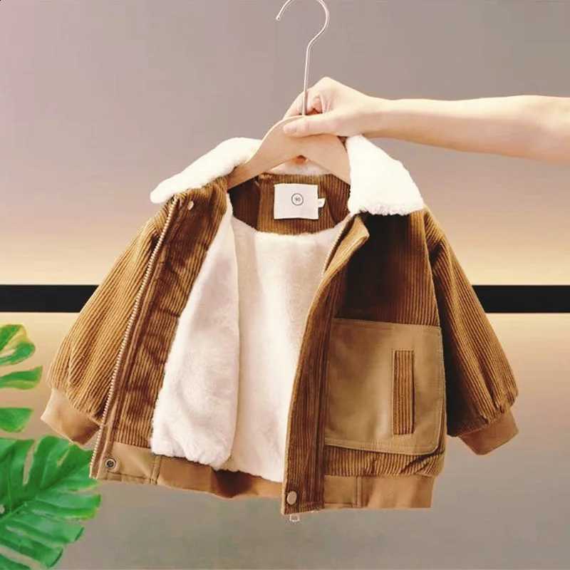 Years Boys 2-6 Plush Warm Cotton Jacket Autumn Winter Fashion Fur Lapel Corduroy Zipper Coat Kids Splicing OuterwearT260916