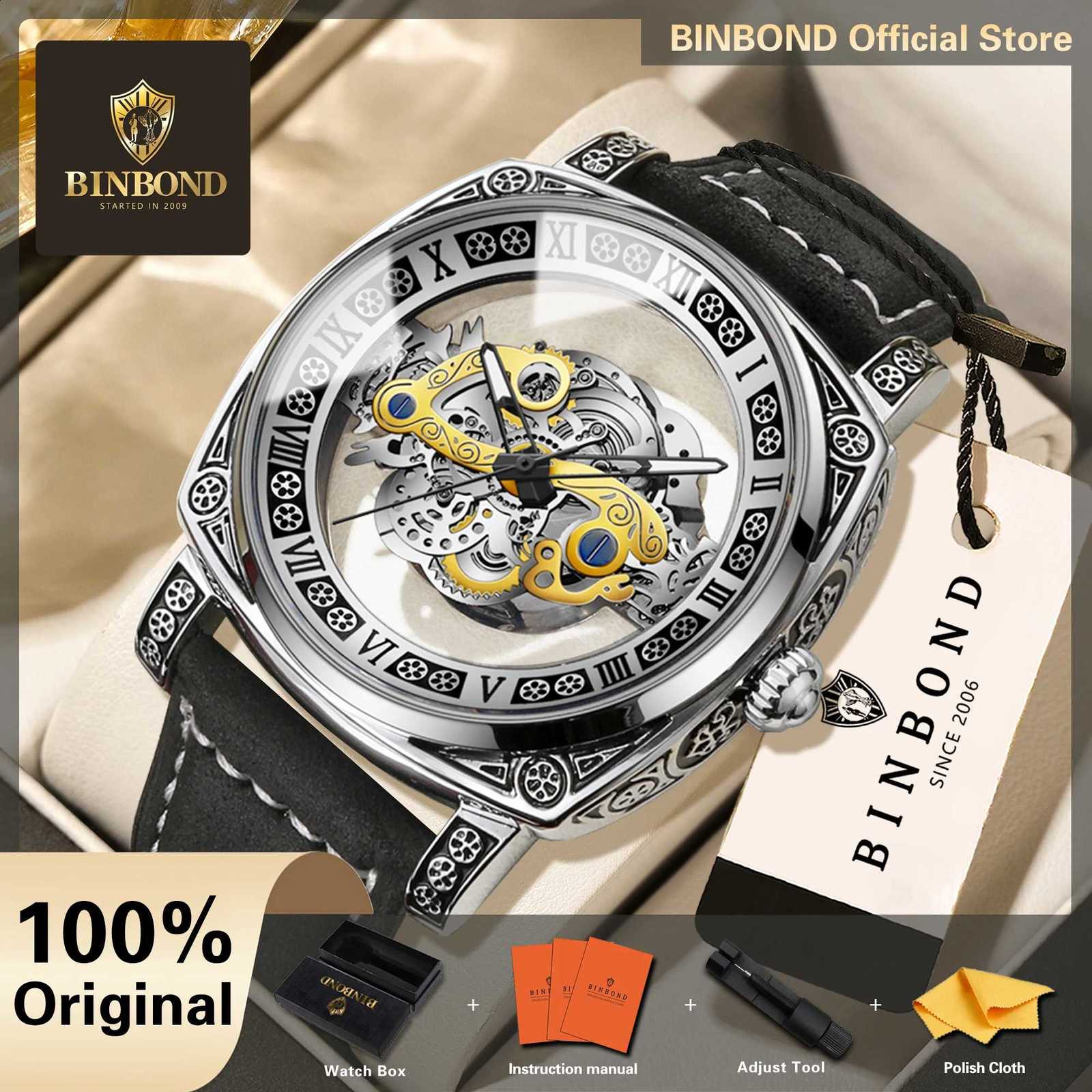 BINBOND Vintage Quartz Watches For Men Luxury Luminous Waterproof Men's Watch Leather Regalos Para Hombres Original +Gift BoxT260916