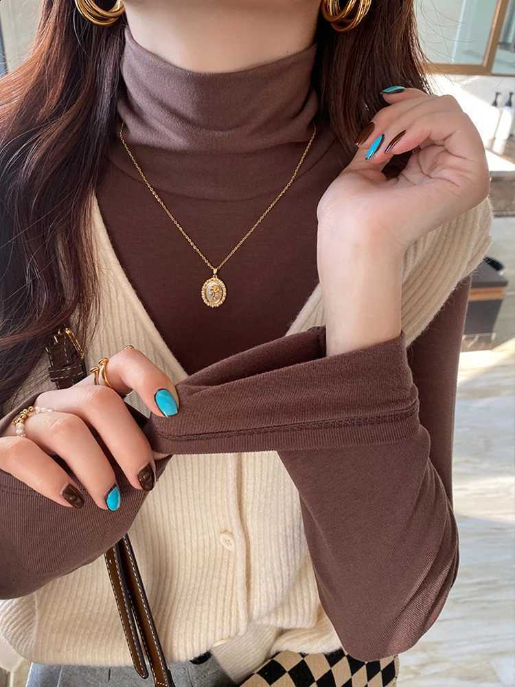 Lady Soft Thermal Turtleneck Long Sleeve Top Stretch Fitted Basic Shirt Autumn Winter Warm Mock Neck Slim Layering Blouse Casual H260916