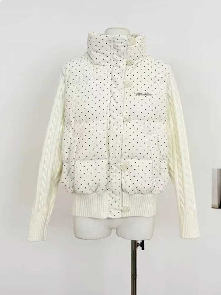 Sweet Polka Dot Patchwork Parkas Women Winter Thick Knit Long Sleeve Splicing Puffy Coats Japanese Loose Preppy Female Outwear H260917