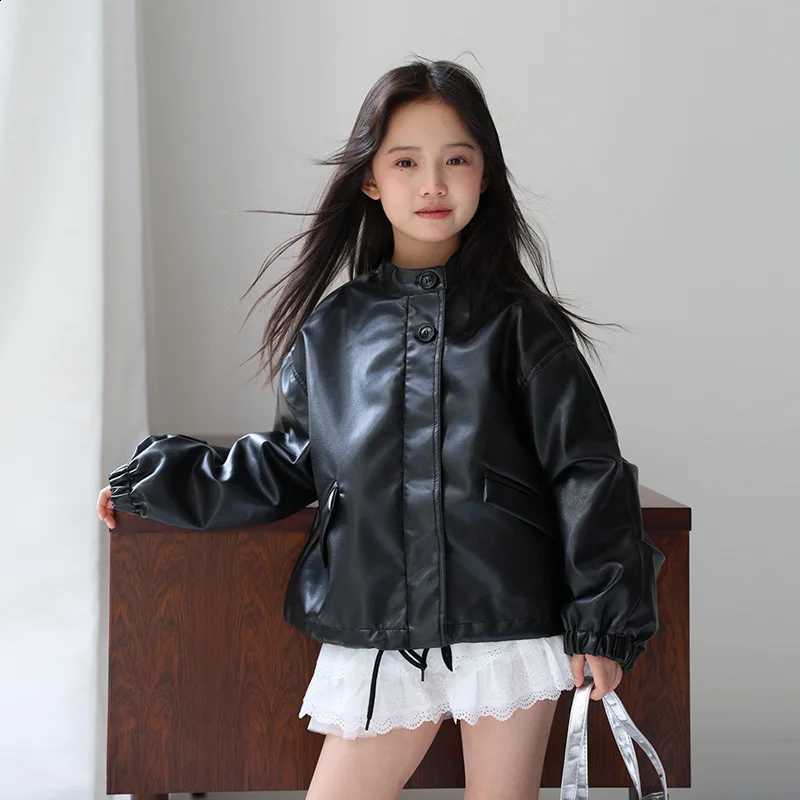 Autumn New Spring Baby Girls Solid Color PU Leather Kids Fashion Leather Jackets Children Outerwear Clothes 2-14YT260916