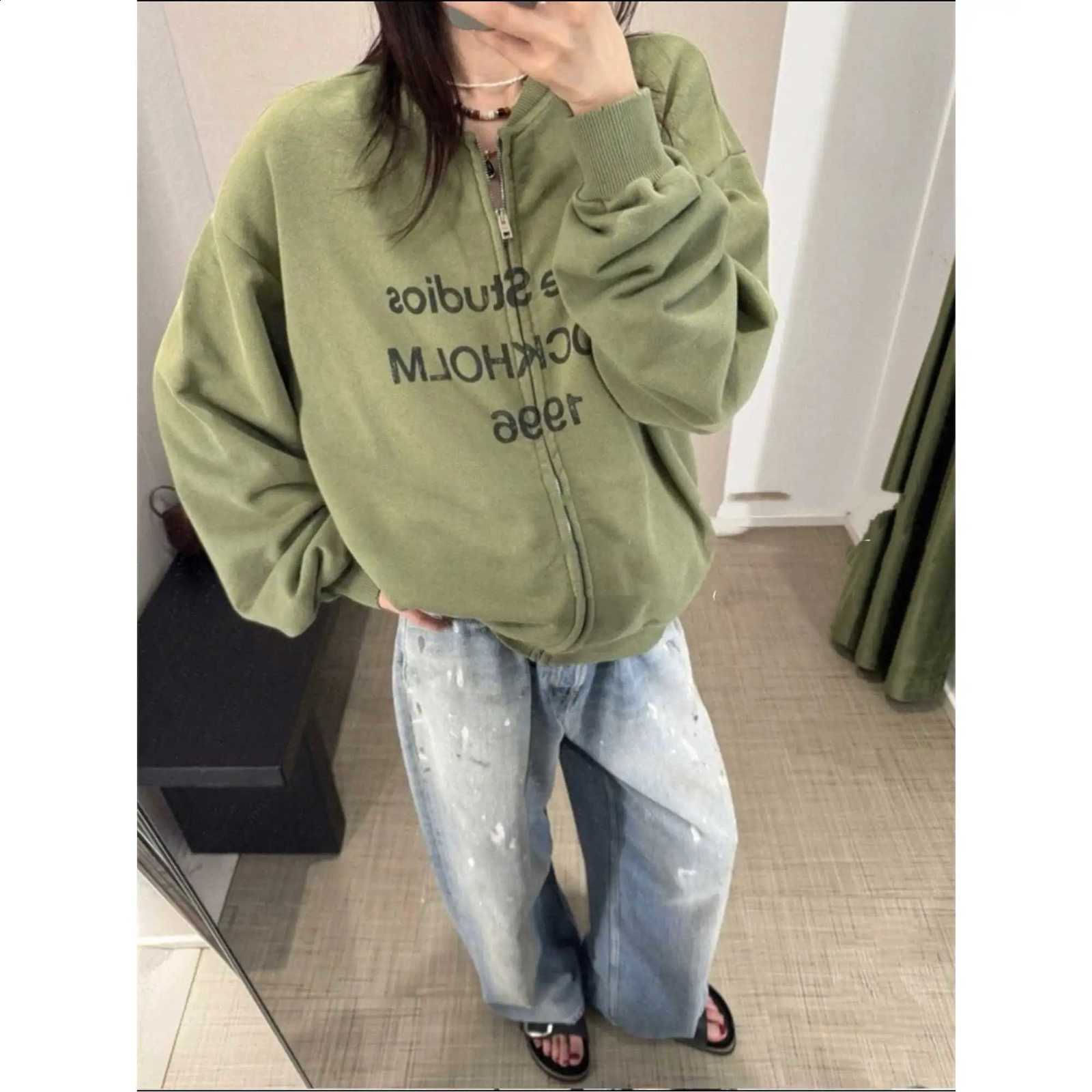 Ohiohi 25 Early Autumn 1996 Retro Distressed Baseball Jacket Loose Casual Sweatshirt Outerwear for Men And Women X260916