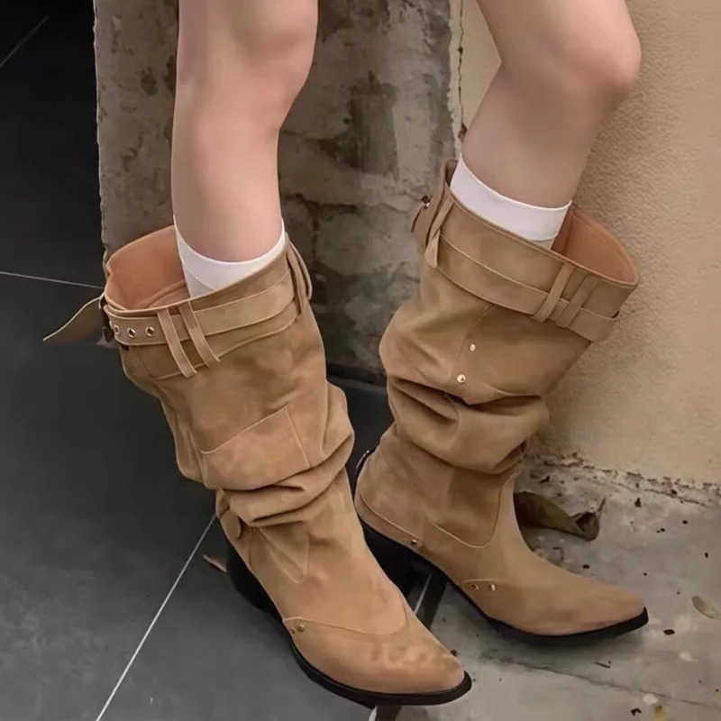 Boots Women High Pointed Toe Designer fashion Shoes High Heels Chunky Elegant Shoes 2025 Winter Trend Womens Motorcycle Botas D260917