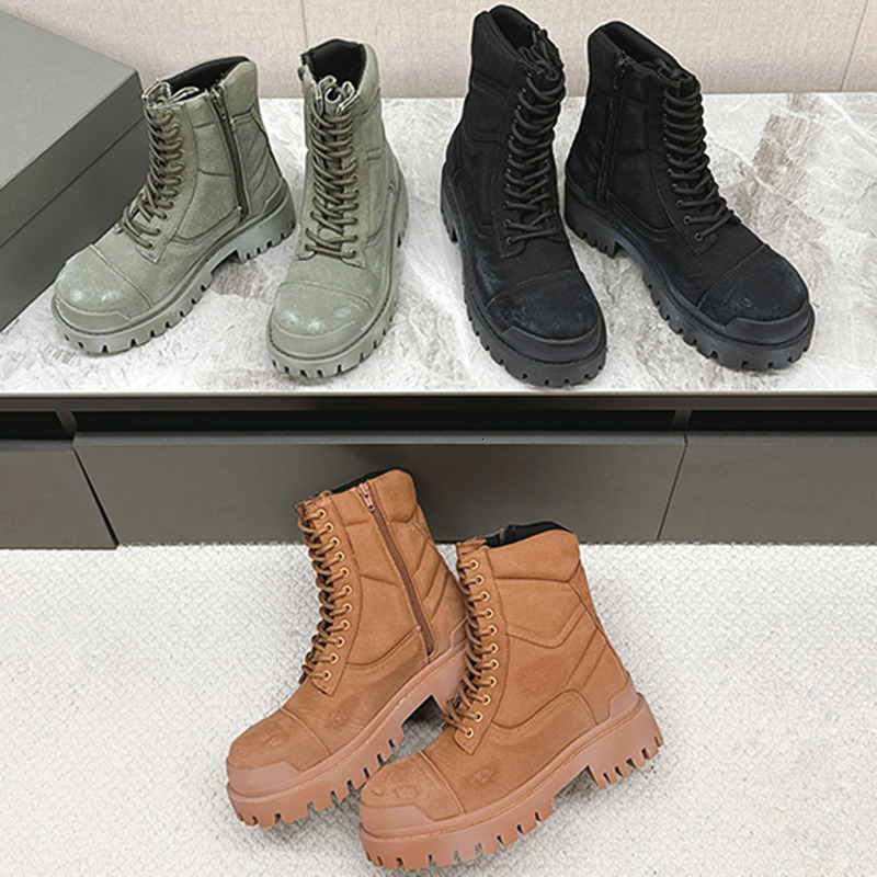 High Quality Men Combat Strike Boots Women Designer Boot Cowboy Boots Washed Worn-Out Effect Cotton Canvas Booties Vintage Ankle Boot Winter Boot