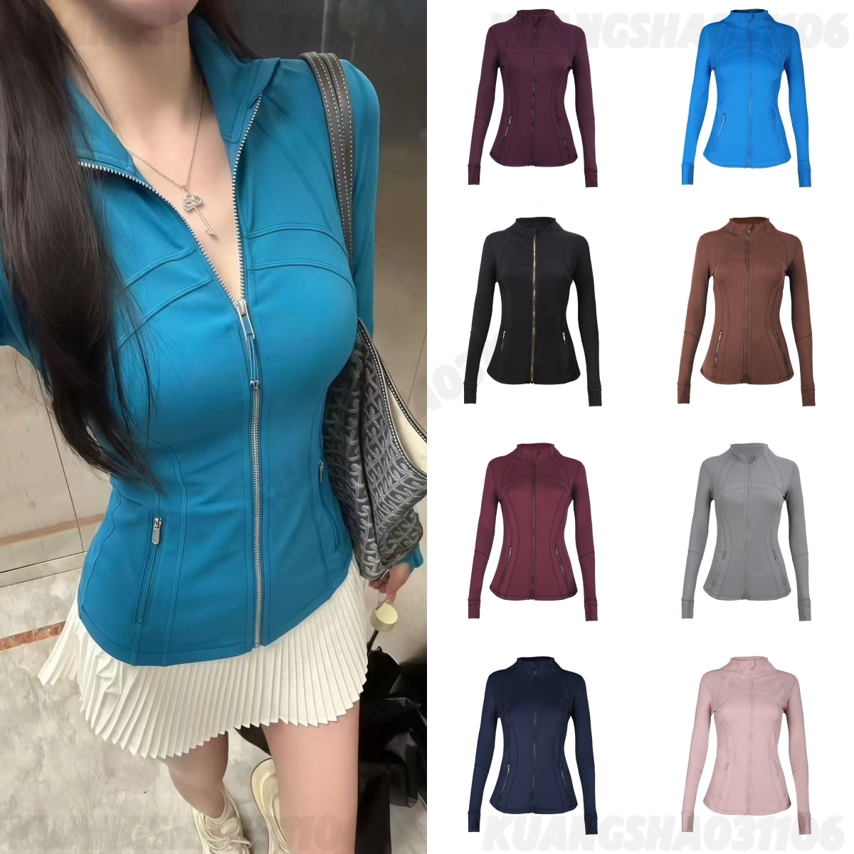 New Yoga Cropped Jacket With Gold Zipper Women Long Sleeve Sport Coat Fitness Gym Breathable Sweat-wicking Sweatshirt Jogging SportwearJackets d57