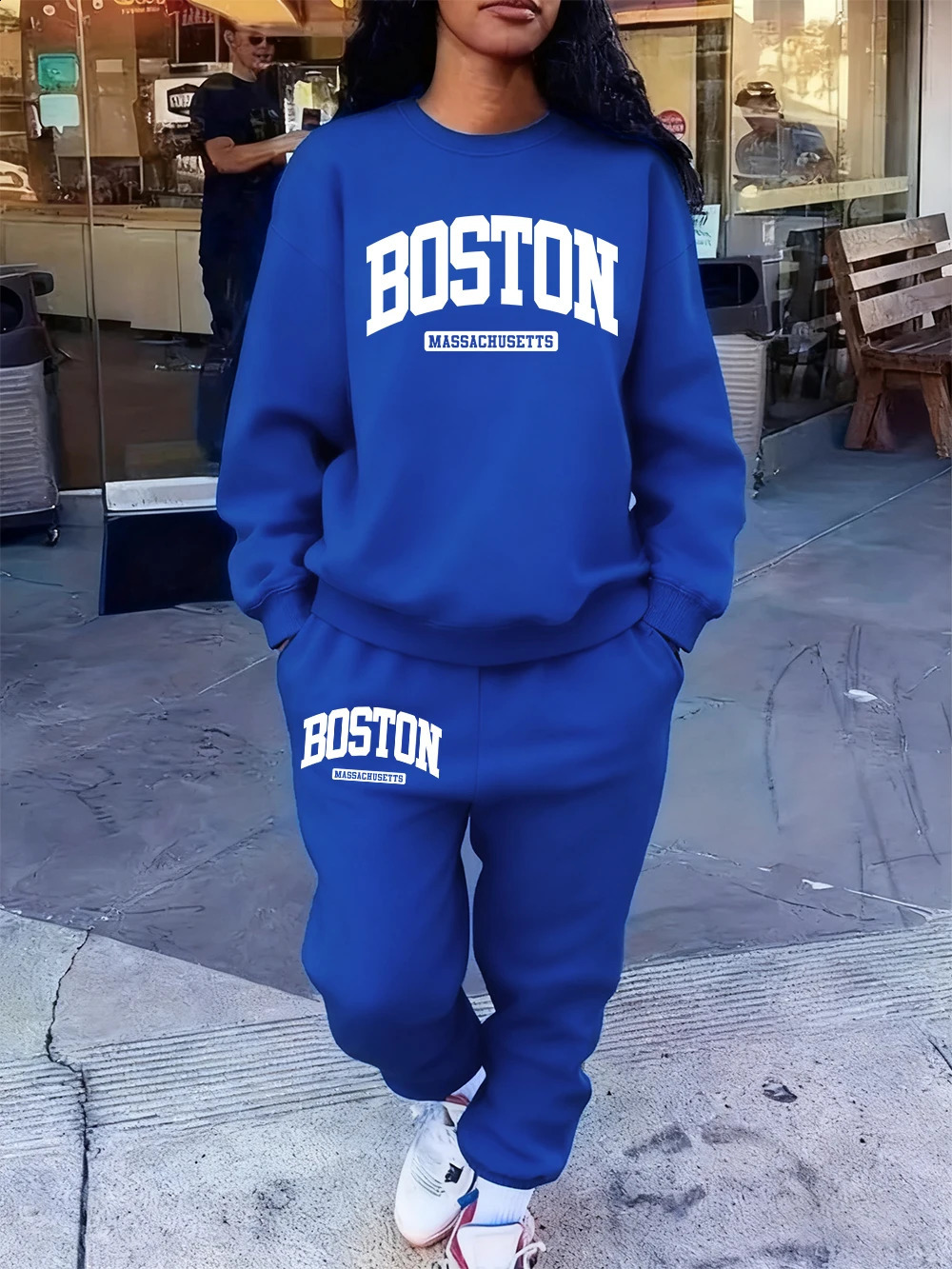 2 Pcs Hoodies Set Women Boston Massachusetts Printing Sweatpants Autumn Fleece Pocket Jogging Sweatshirts Casual Loose Clothes 260917