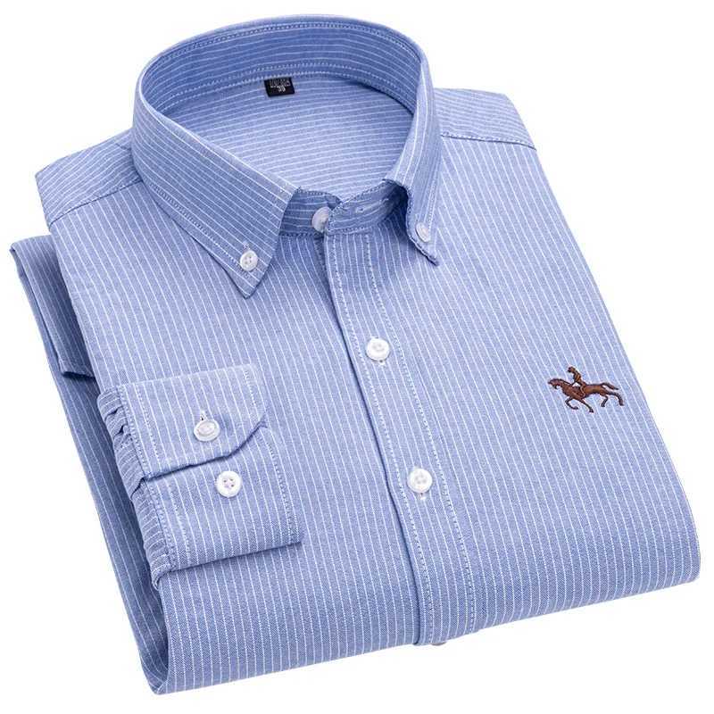 2024 Pure Cotton Oxford Man Leisure Embroidered Horse Shirts Streetwear Oversized Men Shirt Floral Long Sve Casual Plus Size Q260917
