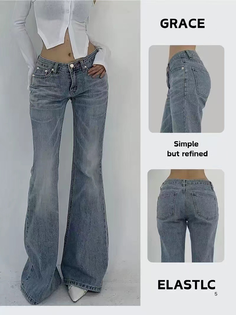 Cross-border American retro low-waist double-button flared jeans, slim-fit, stretchy, for women, regular style 0b