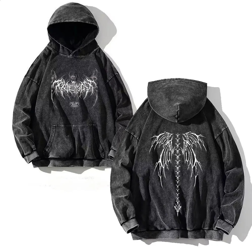 Y2K Washed Hoodies Vintage Cotton Women Men Skull Cross Print Hooded Sweatshirts Oversize Hip Hop Male Pullover Winter Clothes 260917
