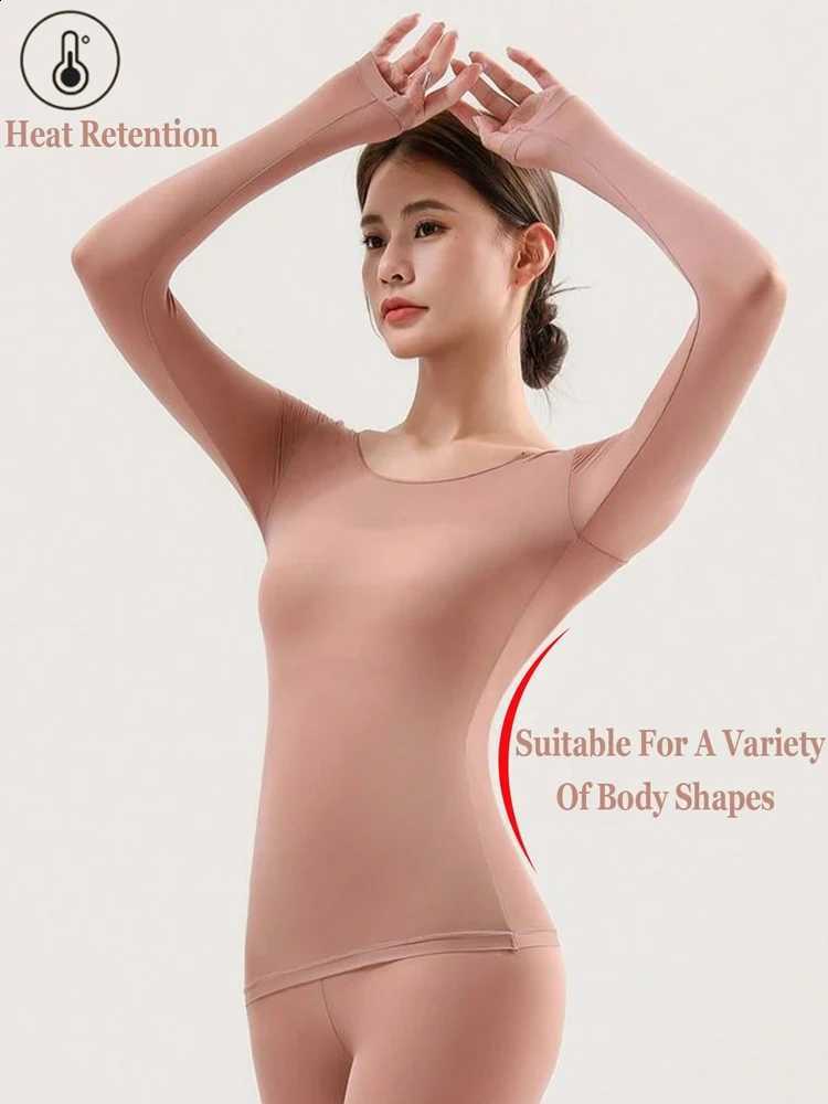 FINETOO 2pcs Seamless Thermal Underwear Set Unisex Ultra-Thin Pajamas Winter Long Sleeve High-Elasticity Sleepwear Lingerie L-XL H2609161