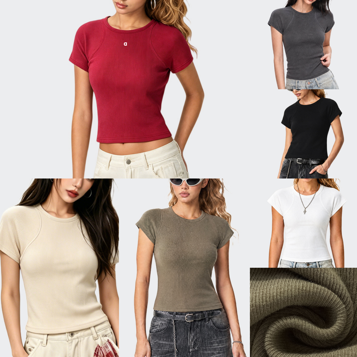 T-Shirt d'été à manches courtes pour femmes, 260G, Patchwork, épaules tombantes, extensible, doux contre la peau, ajusté, A2946