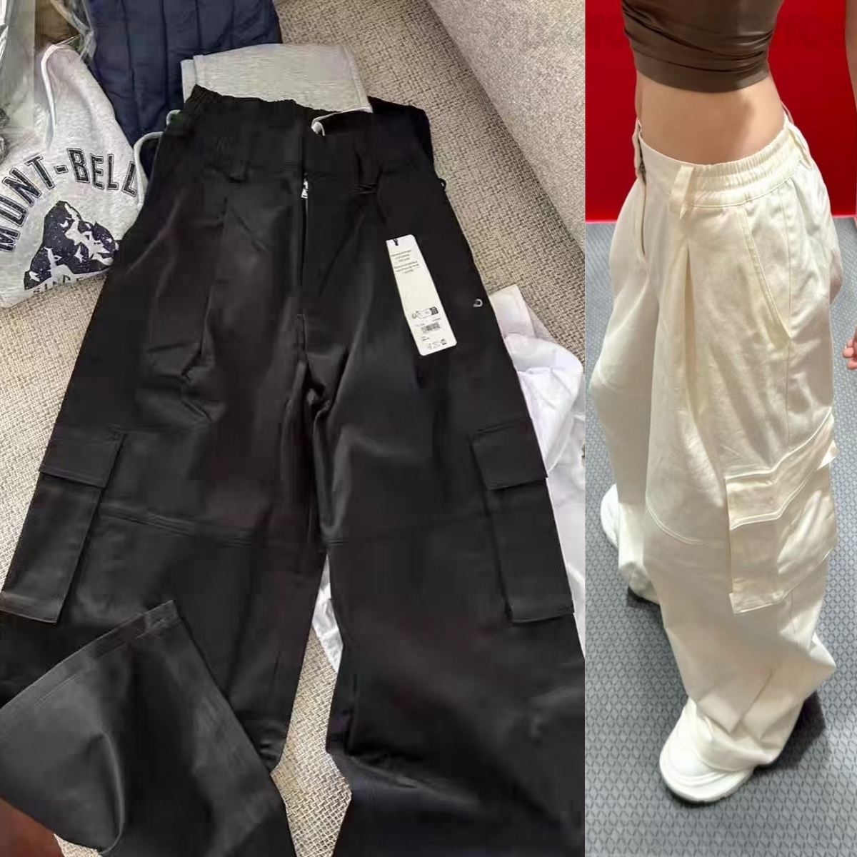Women Yoga Cargo Pants High Waist Straight Leg Loose Wide Leg Pocket Reflective Lettering Fitness Gym Workout Running Casual Versatile Designer Spor