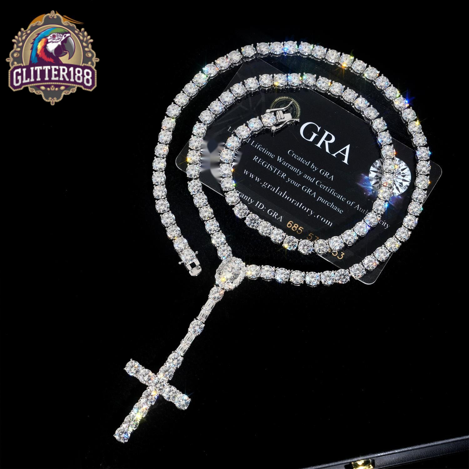 New Design Pass Diamond Tetser 5mm Tennis Necklace with Cross Pendant 925 Silver Moissanite Diamond Tennis Chain Iced Out