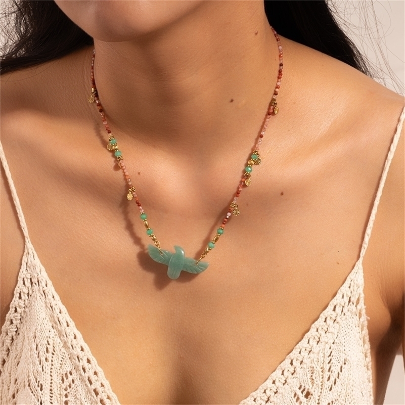 Bohemian style High quality European natural stone steel non fading bead necklace sweater chain 260915