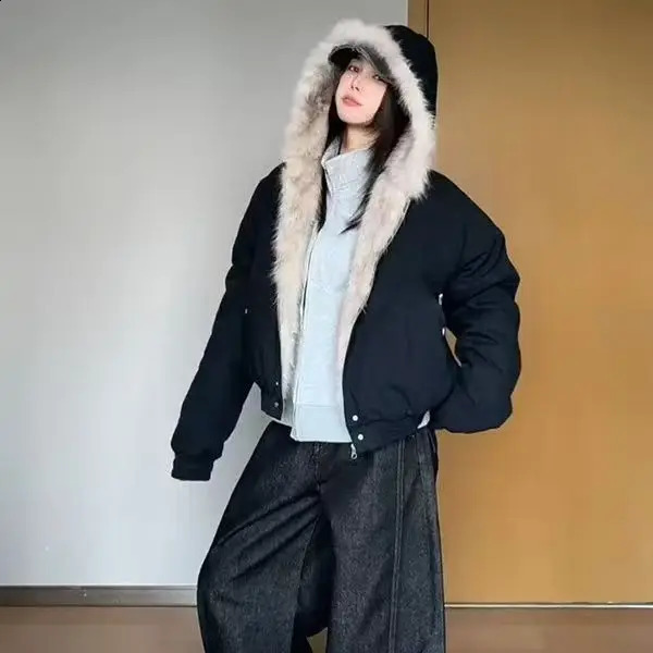 winter retro american woolen collar hooded cotton jacket thick plush top men street hip hop gothic harajuku oversize jacket coat 260916