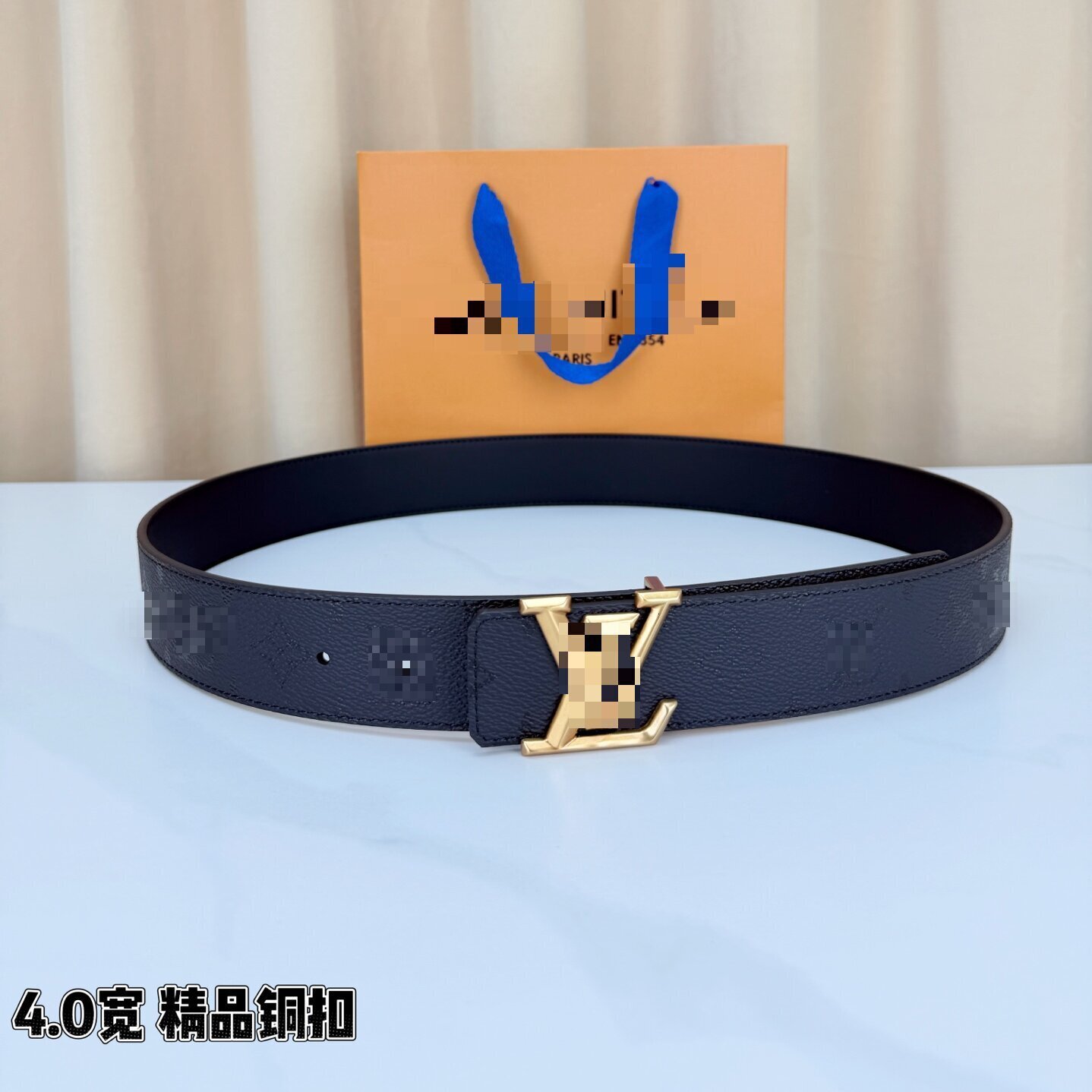 Lujia 26 high-end new double-sided belt, calf leather trendy men's belt with lettered brass buckle, light luxury, 4cm wide