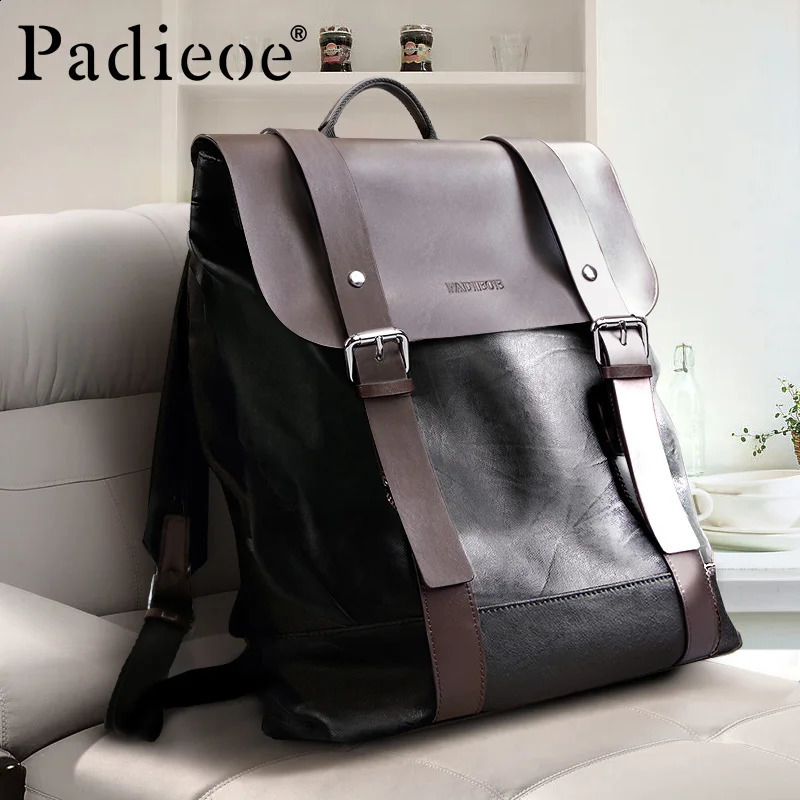 Super Leather Backpack with Oxford Fabric Stylish Genuine Leather Versatile for All Occasions Double-Shoulder Bag for Outdoor 260916