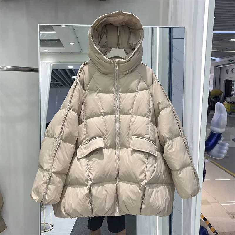 New Winter Women White Duck Down Jacket Hooded Plus Size Warm Oversize Puffer Coat Female Casual Loose Parkas Pocket Outerwear H2609171