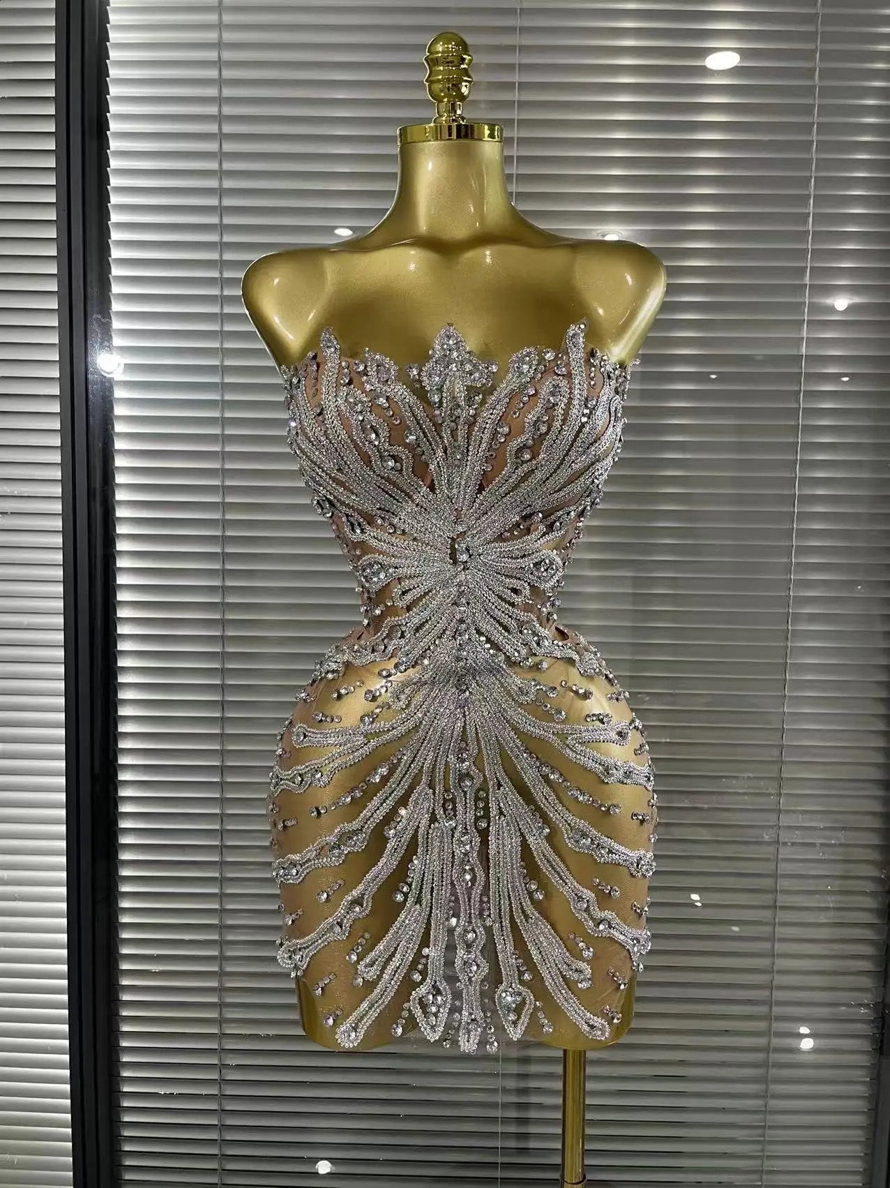 Shining Sequins Women Sexy Strapless Mesh See Through Bodycon Mini Dress Nightclub Party Celebrate Birthday Stage Wear 260917