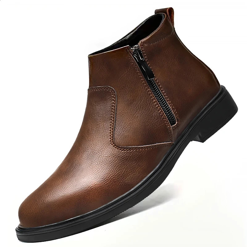 Autumn and Winter High-Top Leather Shoes for Men Zippered Leather Boots Fashionable Versatile Business Casual Shoes Men's Formal Shoes Chelsea