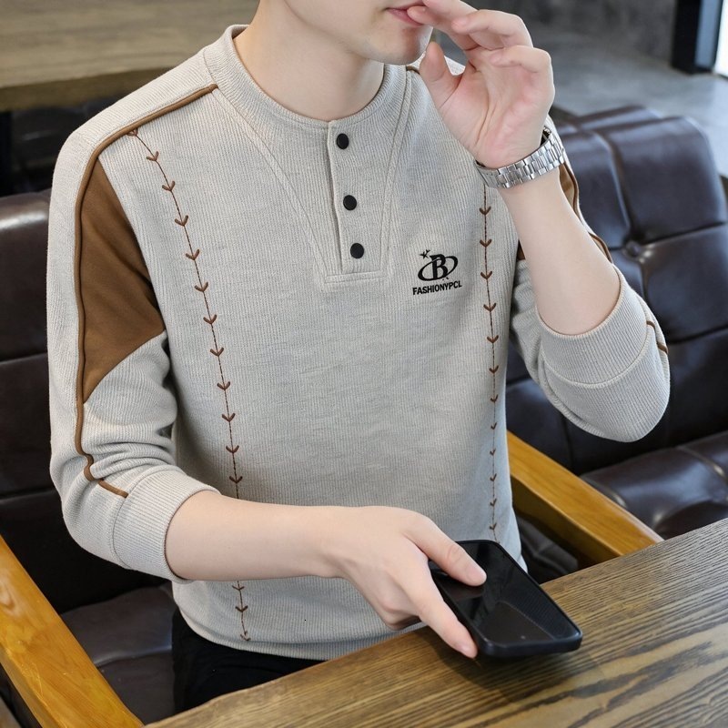 Daily wear fashion outfit 2026 autumn designer high-end light luxury casual long sleeve sweatshirt men's stand collar fashion base layer