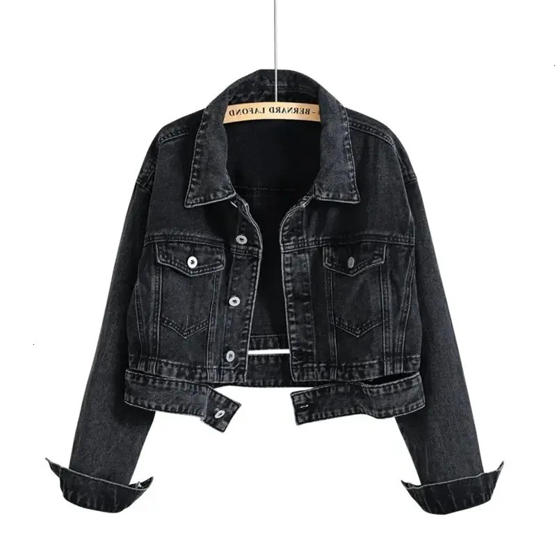 Women Short Jacket Trendy Hong Kong Style Denim casual Jacket Womens Spring Autumn Vintage Black Highwaisted Unique Short Top For Clothing Ladies Cr