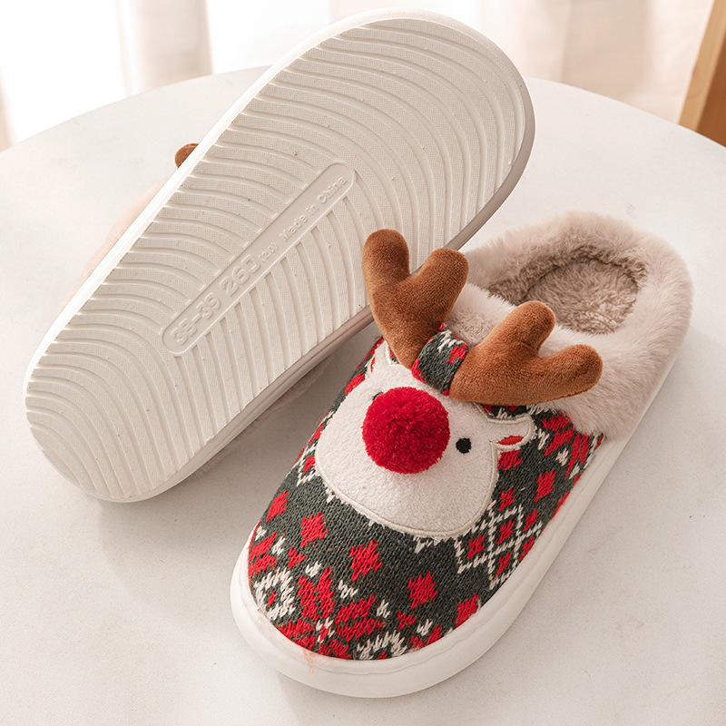 2026s Christmas new cotton slippers elk pattern design fashionable unisex winter home warm plush slippers free shipping