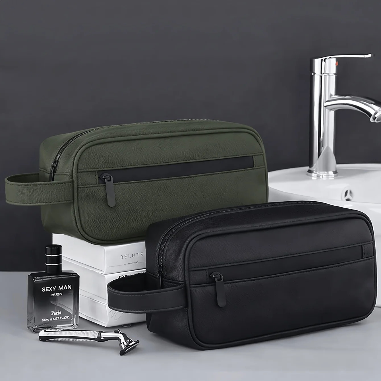 Retro Men'S Toiletry Bag Sports Faux Leather Large Capacity Storage Business Trip Travel Cosmetic Handbag Makeup 260917