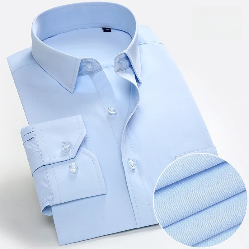 Men's High Quality Dress Shirts Long Sleeve Slim Fit Solid Stripe Business Formal White Shirt Male Pocket Social Clothing 7XL 260916