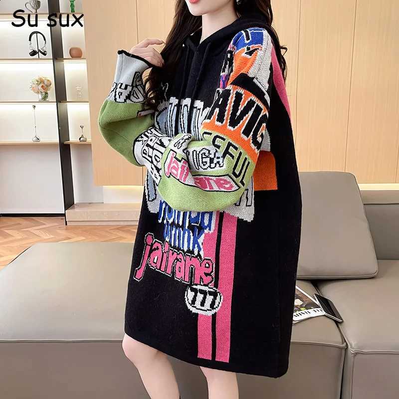 Hoodies Letter Pattern Oversized Knitted Sweater Tops For Women Y2k Clothes Casual Pullover Long Sleeve Knitshirt Vestidos J260916