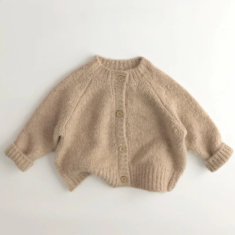 1-6Y Baby Boys Winter Solid Sweaters Long Sleeve O-Neck Retro Embroidery Knitted Cardigan Children Thicken Knitwear Top Clothes 260916