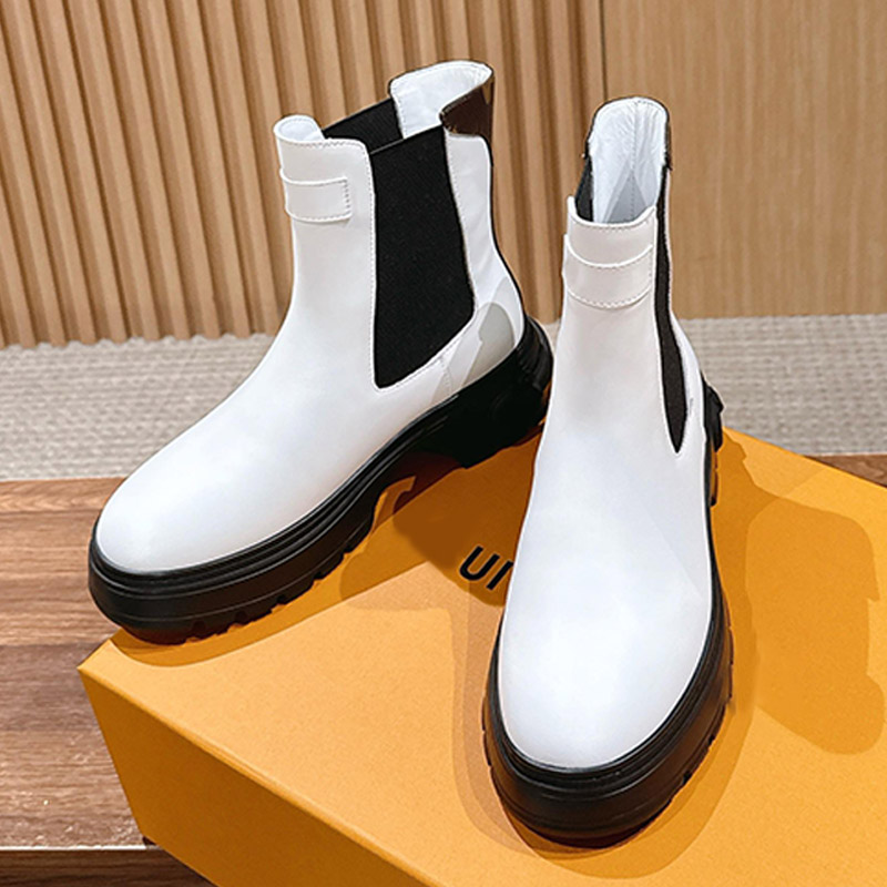 Womens Chelsea Ankle Boots Anti Slip Thick Heel Sole Autumn Winter Casual Bare Booties High Quality Printed Design Short Booties Daily Street Ladies