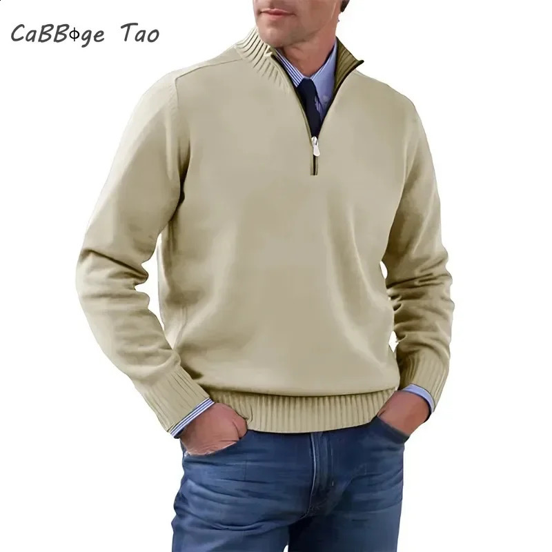 Autumn Men's Half Zipper Pullover Long Sleeve Turtleneck Jackets Solid Color Sweater Casual Breathable Knitted Basic Warm Coat 260917