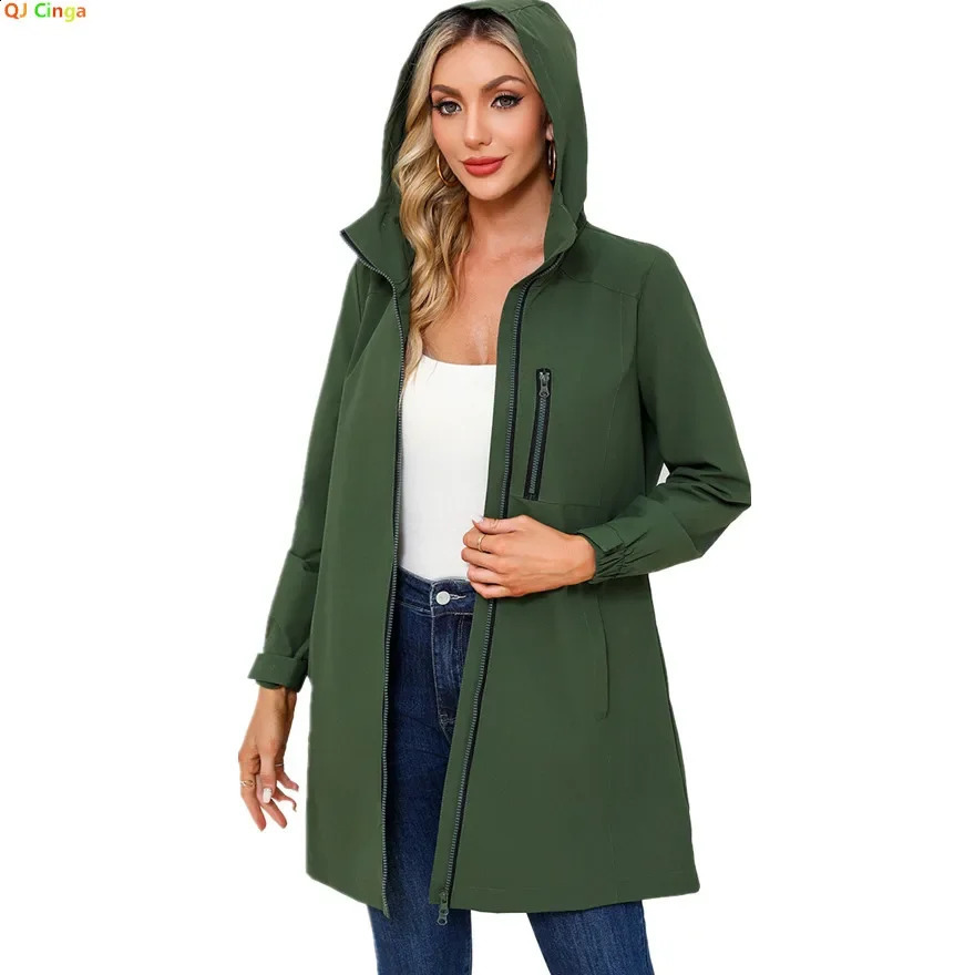 2026 Womens Green Hooded Long Jacket Fashion Casual Coats European Size S3XL Trench Women Pink Black Blue Available 260915