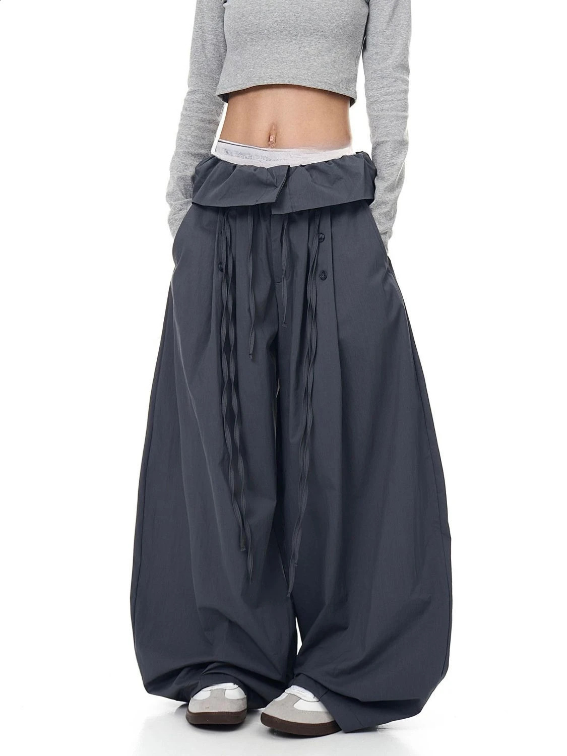 Women Vintage Gray Sweatpants Baggy Patchwork Cargo Pants Harajuku Aesthetic 2000s Y2k Oversize Hip Hop Trousers 260917