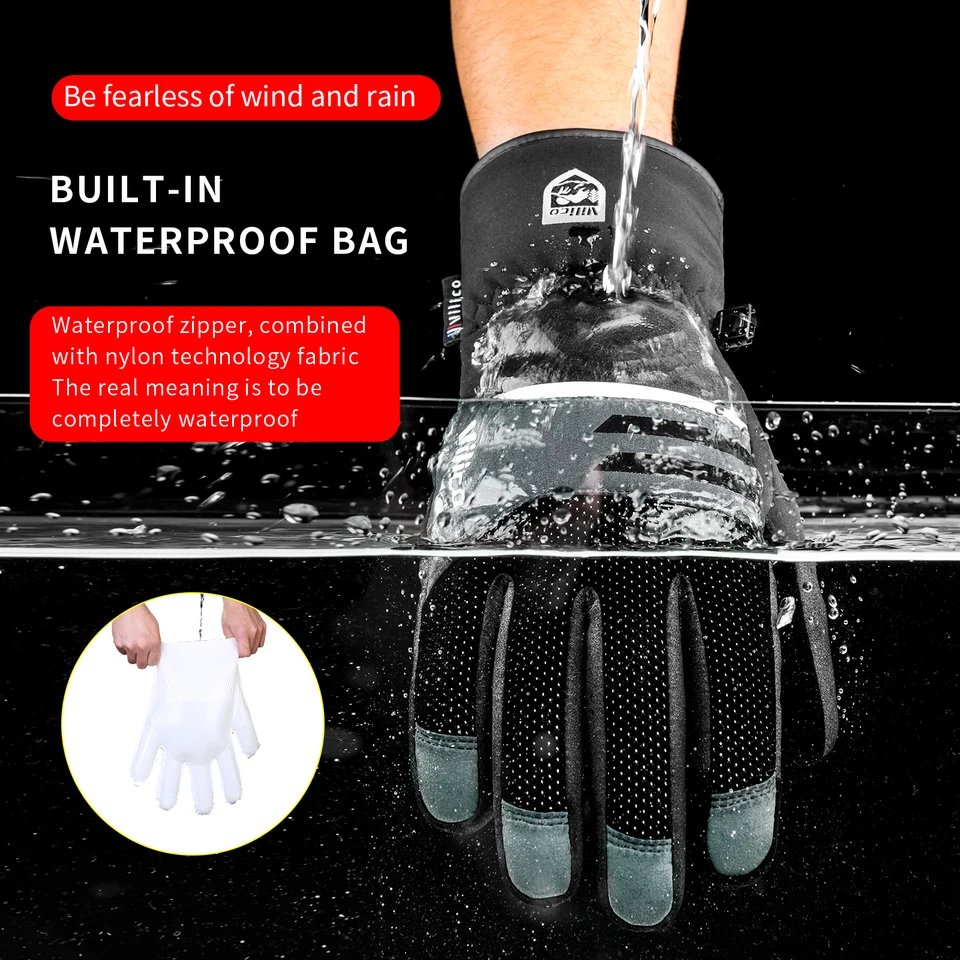 Waterproof Ski Gloves for Winter Cycling Durable Antislip Warm Touch Velvet