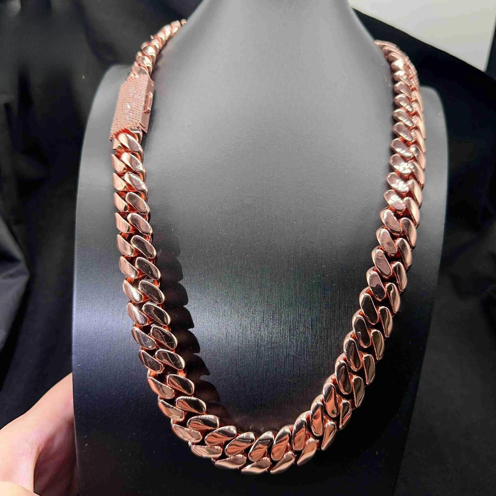 16MM Width Sterling Silver 925 VVS Moissanite Diamond Lock Hip Hop Real Gold Plated Plain Cuban Link Chain