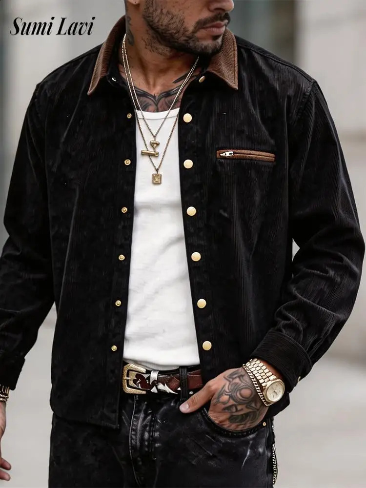 Daily Casual Lapel Jackets Mens Trendy Contrast Color Long Sleeve Outerwear Tops 2026 Fall Outdoor Buttonup Cardigan For Men 260916