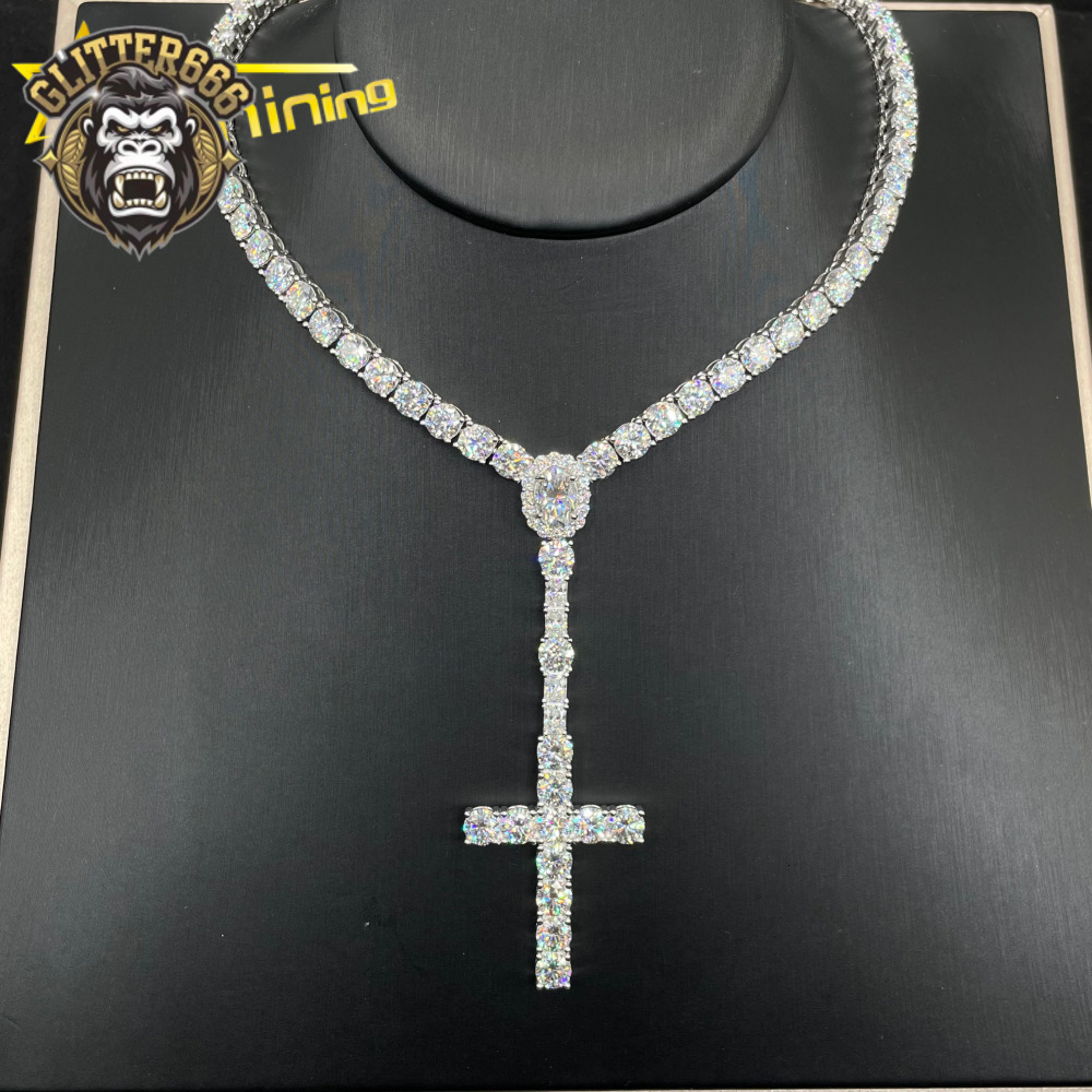 Factory Price Pass Tester Gra Certified Hip Hop Jewelry 925 Sterling Silver Iced Out 3mm 5mm Cross Tennis Chain Moissanite