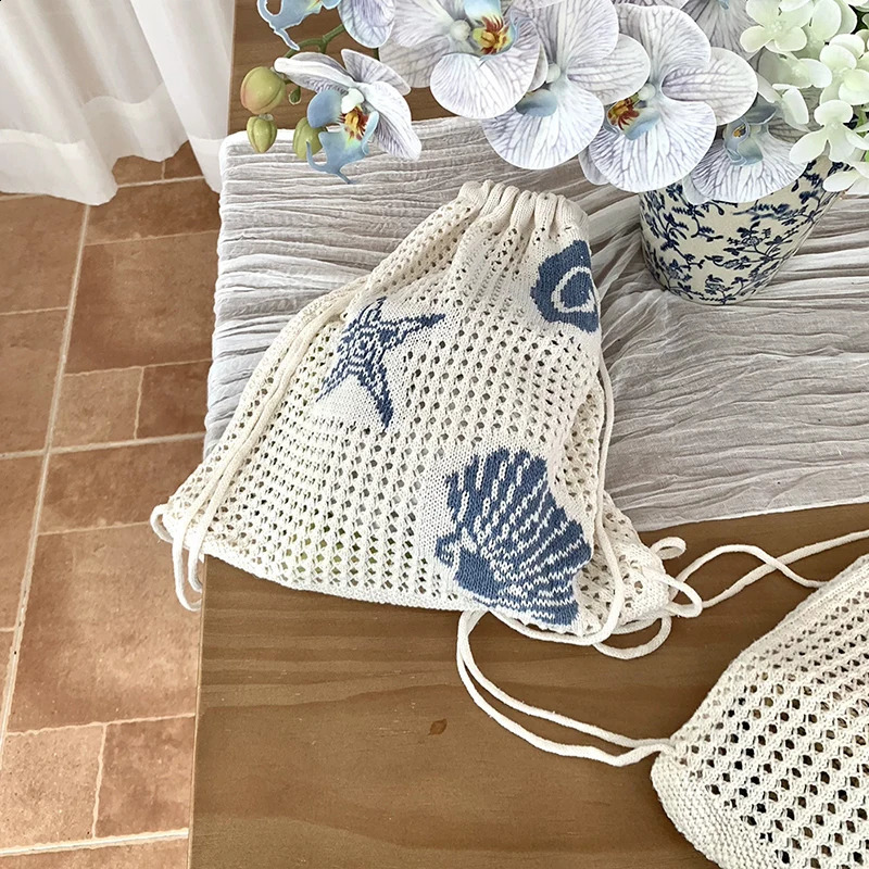 Shoulder Bag Large Capacity Crochet Backpack Embroidered Turtle Hollow Woven Bag Summer Style Knitting Handbag 260916