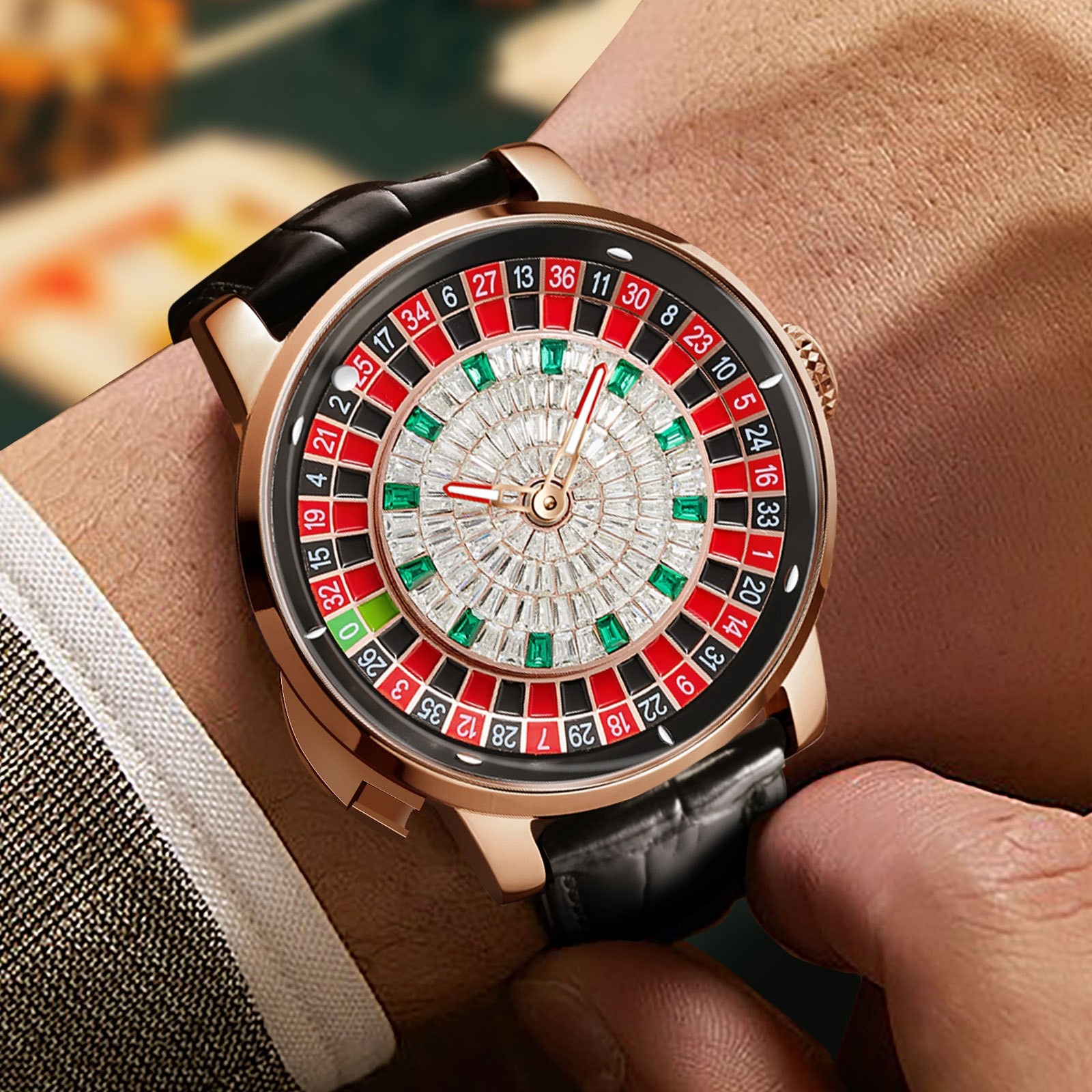 Mens watches high quality Luxury 46Mm Rose Gold Mens JacobWatches Men Designer Watch Auto Date Leather Belt Analog Men Wristwatch Christmas gift men