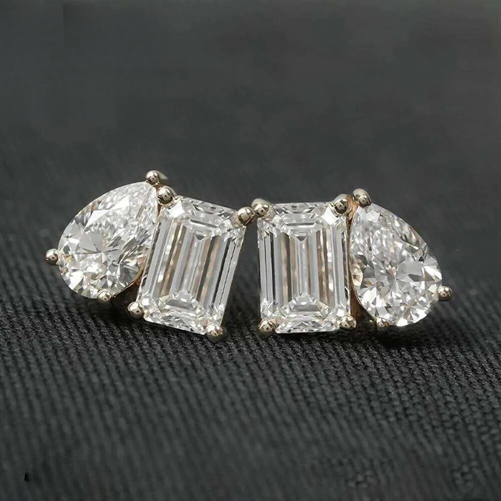 4Cttw Radiant/Emerald &Pear Cut Moissanite Stud For Women S925 Silver With Certificate 2-Diamond Earrings Fine Jewelry