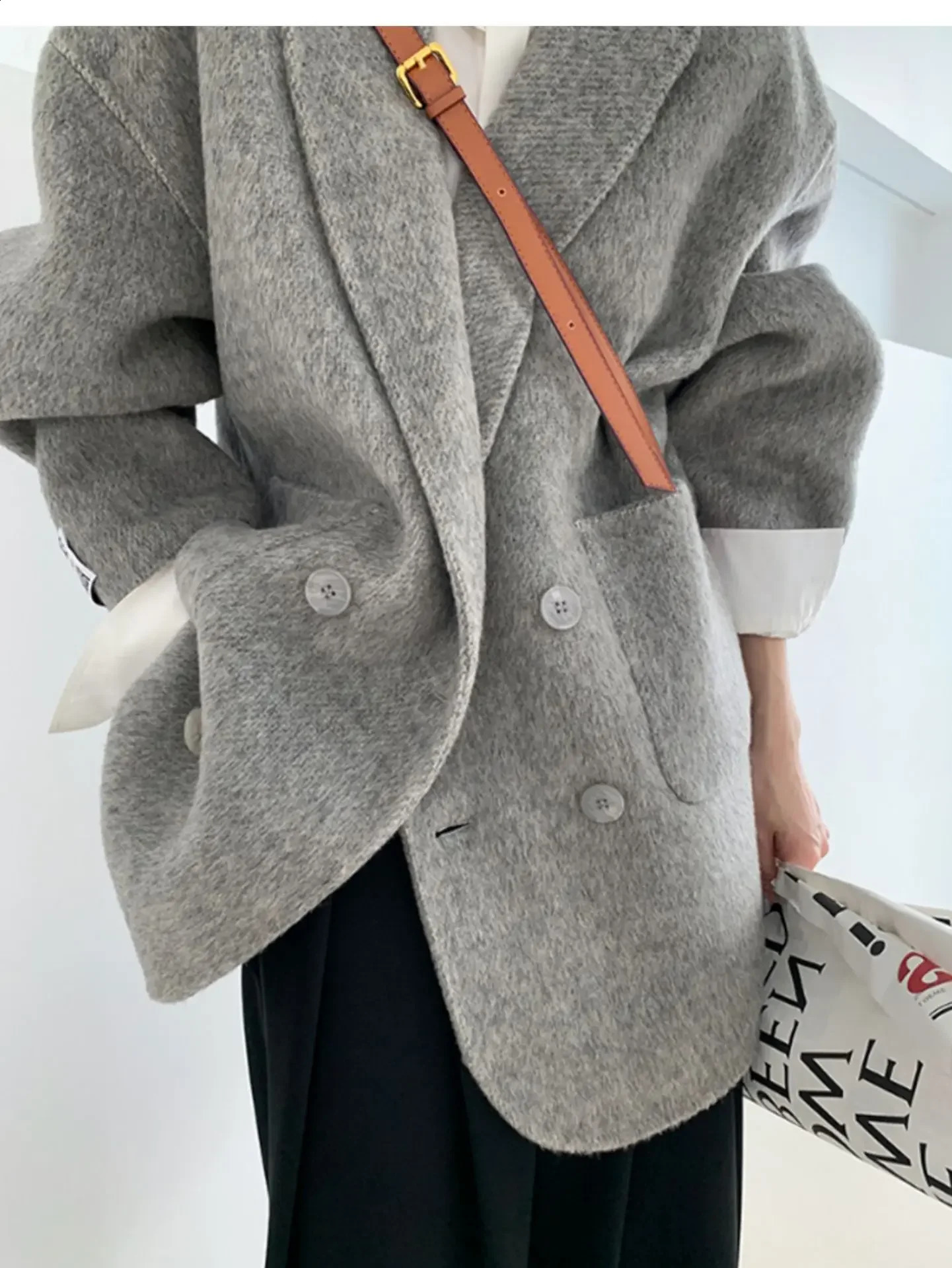 SuperAen Doublesided Cashmere Coat Long Wool Thickened Suit Style Thickened Loose Wool Jacket Coat for Women 260917