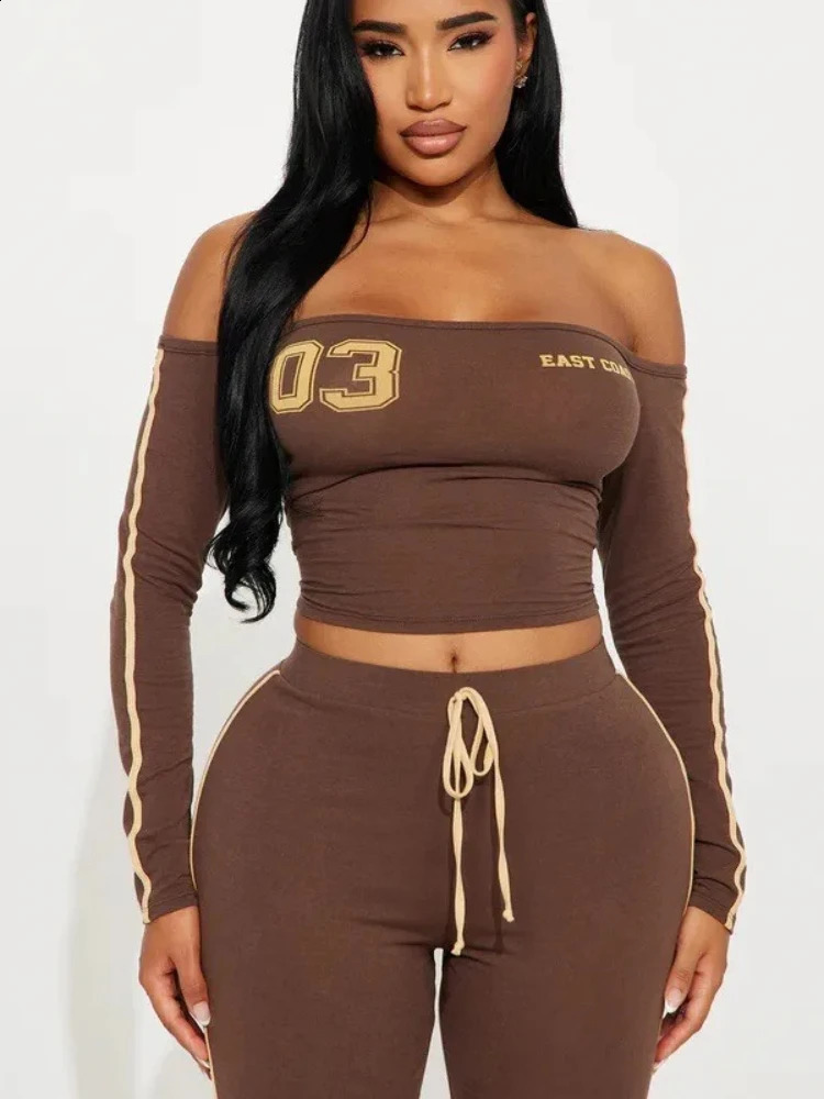 girl fashion trend suit irregular side length pants long sleeved off shoulder womens clothing spring and summer 260916