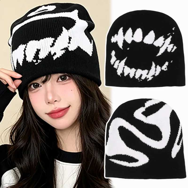 Jacquard American Funny Hip-hop Knitted Hat Vintage Y2K Black White Beanies Cap Outdoor Windproof Skullies Beanies Hats for MenT260916